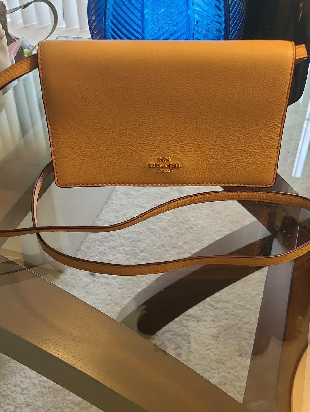 Coach Pebbled Leather Crossbody WOC in Cream/Tan
